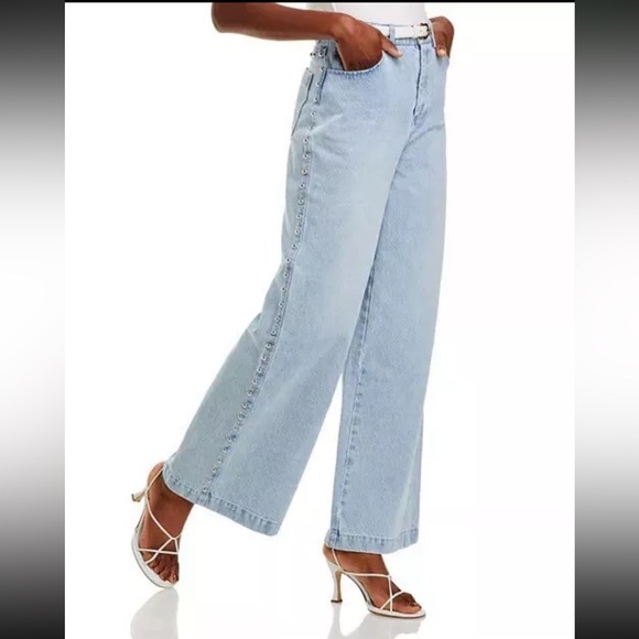 Avec Les Filles Jeans Studded High Rise Wide Leg Size 27 Sabine Wash - Picture 3 of 13